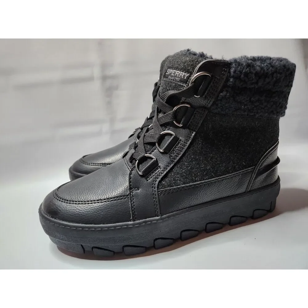 Sperry Juneau Low Hiker Wool‑Blend Boots Women’s 9 Black